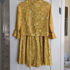 Vintage Yellow Paisley Dress Set Skirt & Blouse XS Victorian